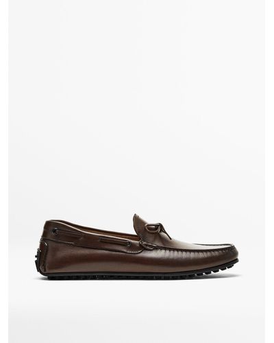 MASSIMO DUTTI Nappa Leather Loafers - Brown