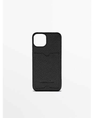 MASSIMO DUTTI Tumbled Leather Iphone 13 Case With Card Slot - Black
