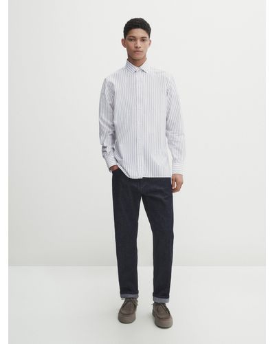 MASSIMO DUTTI Regular Fit Stripes Shirt - Marineblau - S - Weiß