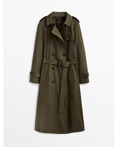 MASSIMO DUTTI Trench Coat With Belt - Green