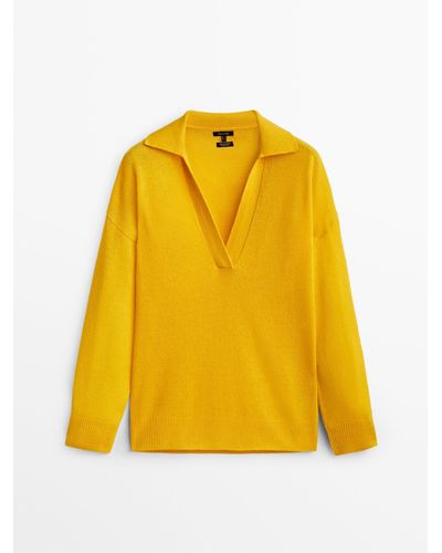 MASSIMO DUTTI Cashmere Sweater With Polo Collar - Yellow