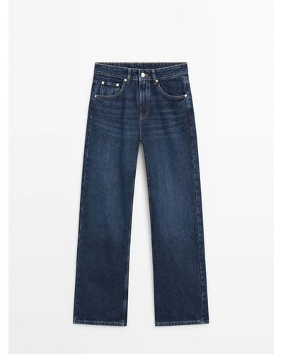 MASSIMO DUTTI Wide-Leg Mid-Rise Jeans - Blue