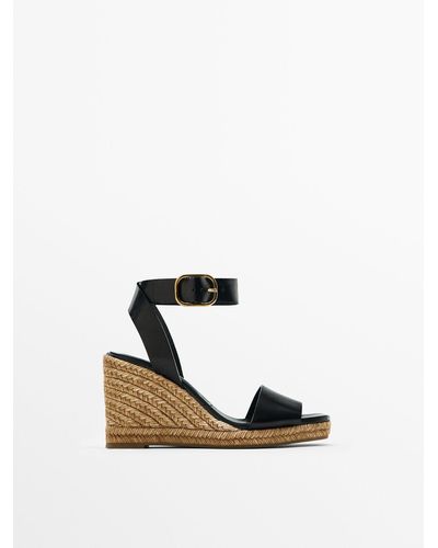 MASSIMO DUTTI Jute Wedges With Buckled Ankle Strap - White