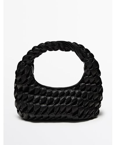 MASSIMO DUTTI Nappa Leather Maxi Bag With Knot Detail - Black