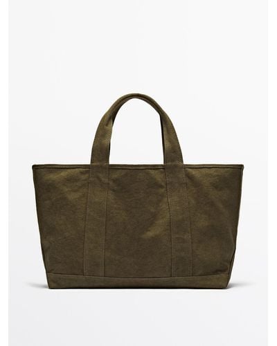 MASSIMO DUTTI Dyed Canvas Shopper Bag - Brown