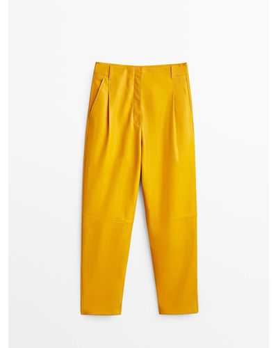 MASSIMO DUTTI Nappa Leather Darted Pants - Yellow