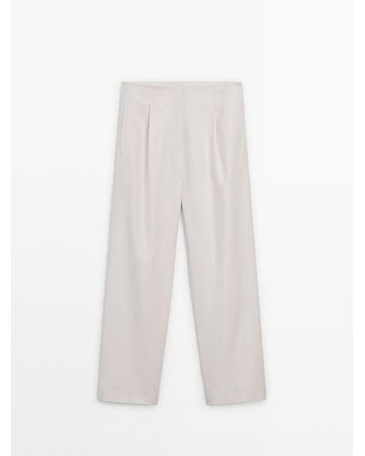 MASSIMO DUTTI Darted Linen Blend Pants - White