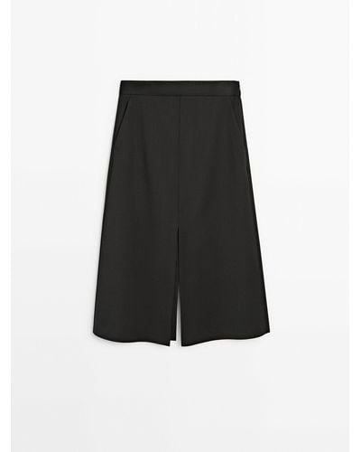 MASSIMO DUTTI Tailored Midi Skirt With Slits - Black