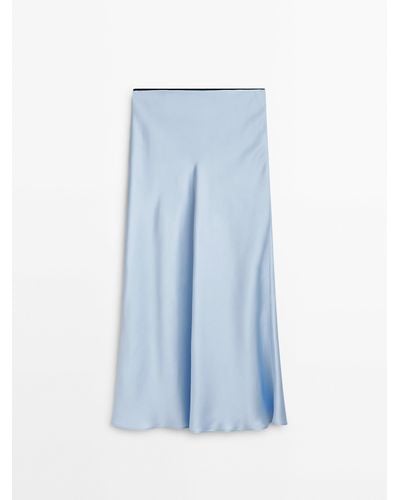 MASSIMO DUTTI Contrast Satin Midi Skirt - Blue