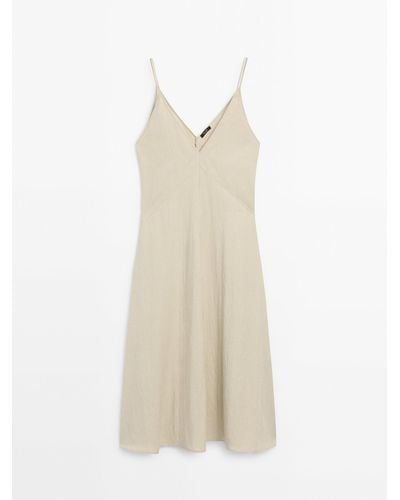 MASSIMO DUTTI Strappy Camisole Dress With Topstitching - White
