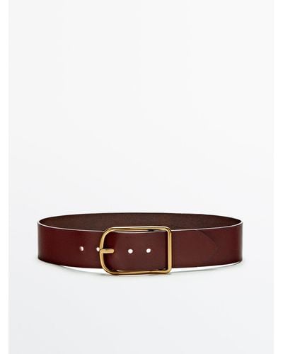 MASSIMO DUTTI Wide Leather Belt - Brown