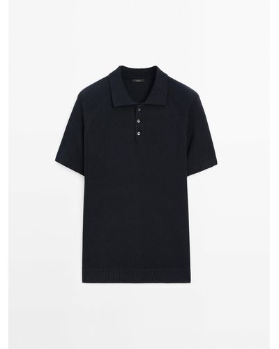 MASSIMO DUTTI Short Sleeve Knit Polo Shirt - Black