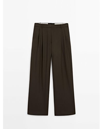 MASSIMO DUTTI Wide-Leg Pants With Darts - Natural