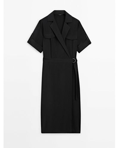 MASSIMO DUTTI Belted Shirt Dress - Black