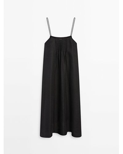 MASSIMO DUTTI 100% Linen Strappy Dress - Black