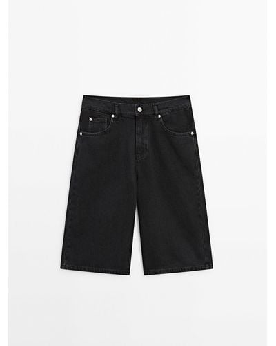 MASSIMO DUTTI 100% Cotton Denim Bermuda Shorts - Black
