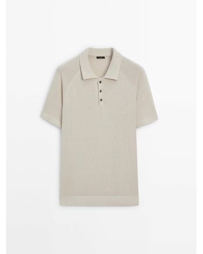 MASSIMO DUTTI Short Sleeve Knit Polo Shirt - White