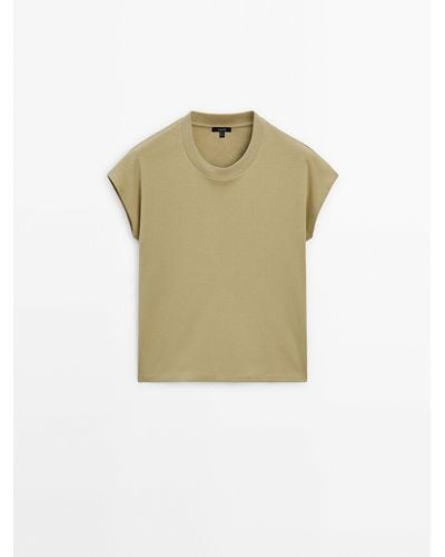 MASSIMO DUTTI 100% Cotton Drop Sleeve T-Shirt - Green