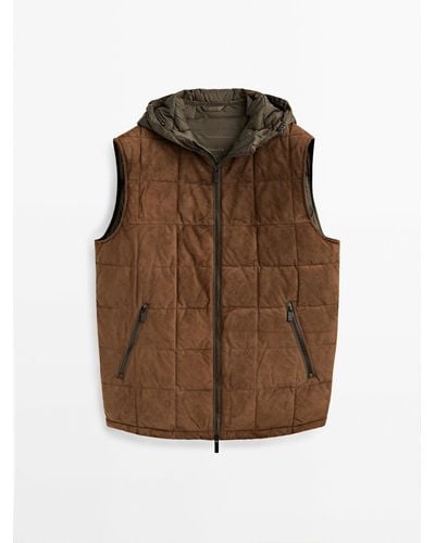 MASSIMO DUTTI Suede Technical Hooded Gilet - Brown
