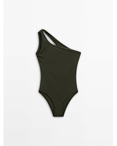 MASSIMO DUTTI Asymmetric Open Back Swimsuit - Green
