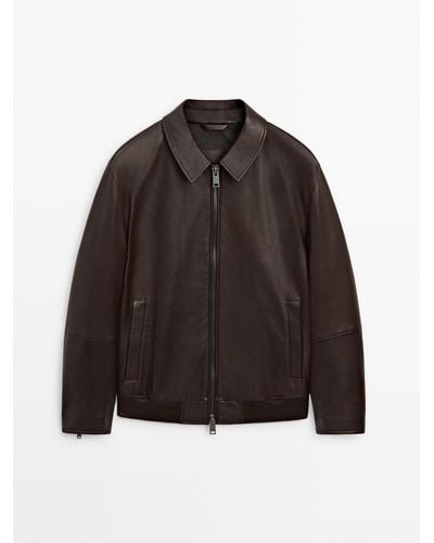 MASSIMO DUTTI Nappa Leather Jacket - Brown