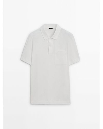 MASSIMO DUTTI Short Sleeve Cotton Polo Shirt - White