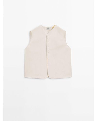 MASSIMO DUTTI Poplin Waistcoat Top With Button Details - White