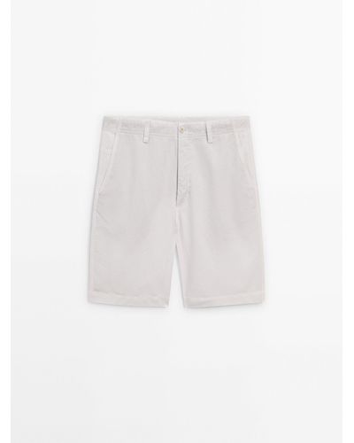 MASSIMO DUTTI Cotton And Linen Blend Bermuda Shorts - White