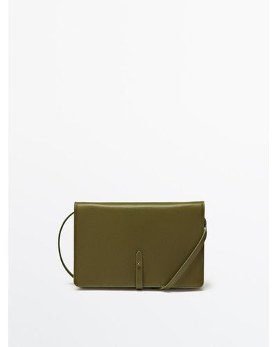 MASSIMO DUTTI Leather Crossbody Mobile Phone Bag - Green