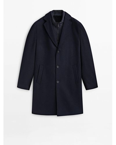 MASSIMO DUTTI Wool Blend Coat With Removable Lining - Blue