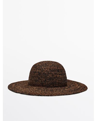 MASSIMO DUTTI Raffia Hat With Contrast Thread - Brown