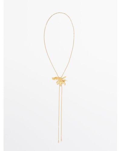 MASSIMO DUTTI Long Adjustable Necklace With Flower Detail - White