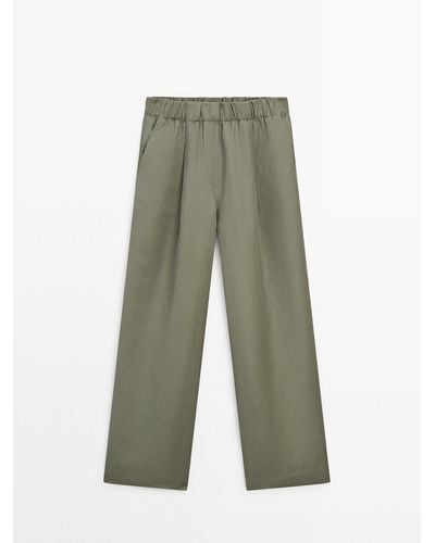 MASSIMO DUTTI Wide-Leg Co-Ord Pants With Elasticated Waistband - Green