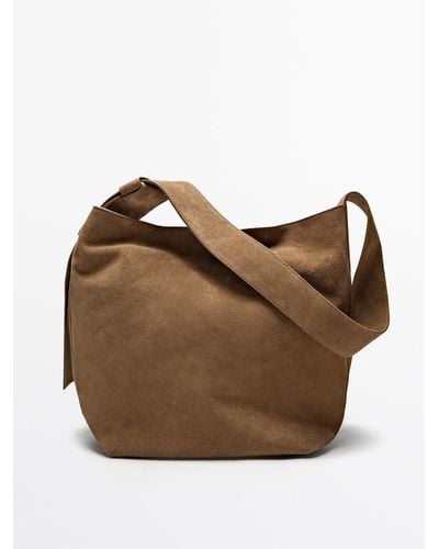 MASSIMO DUTTI Split Suede Leather Handbag - Brown