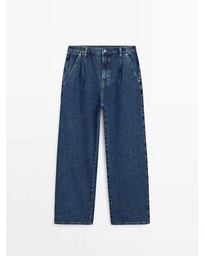 MASSIMO DUTTI Mid Wash Wide-Leg Jogger Jeans - Blue