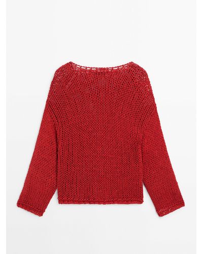 MASSIMO DUTTI Open-Knit Sweater - Red