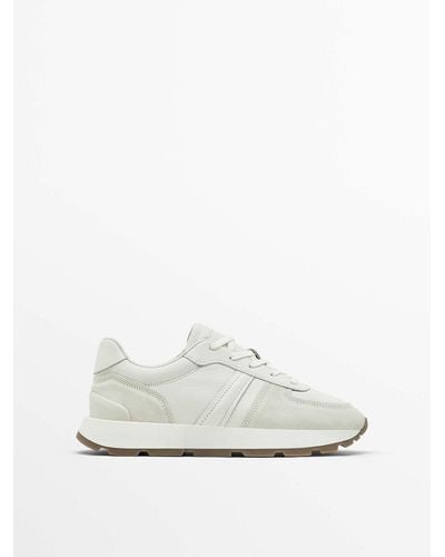 MASSIMO DUTTI Leather Sneakers With Trimmed Heel - White