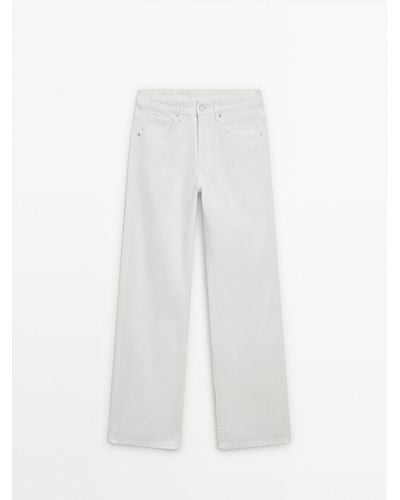 MASSIMO DUTTI Wide-Leg Mid-Rise Jeans - White
