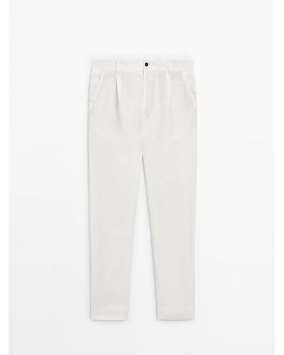 MASSIMO DUTTI Straight-Leg Darted Linen Pants - White