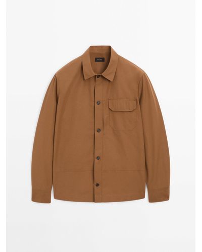 MASSIMO DUTTI Poplin Overshirt With Chest Pocket - Brown
