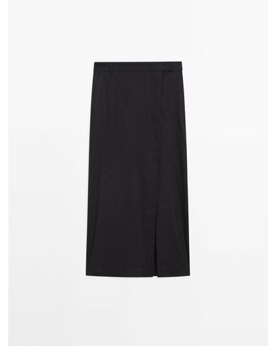 MASSIMO DUTTI Linen Blend Stretch Skirt - Black