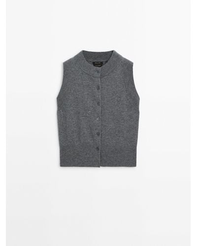 MASSIMO DUTTI Wool Blend Knit Vest With Buttons - Gray