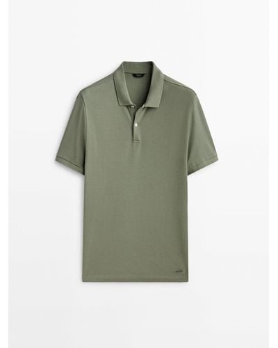 MASSIMO DUTTI Piqué 100% Cotton Polo Shirt - Green