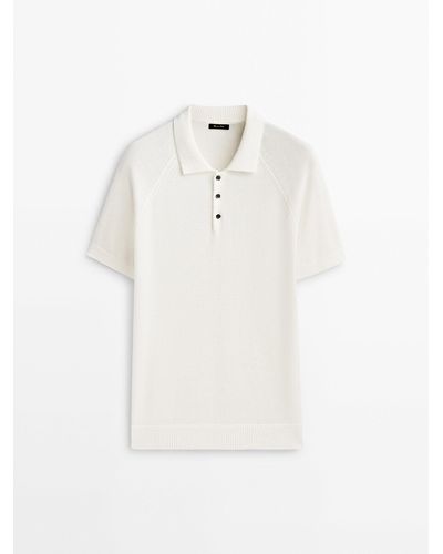 MASSIMO DUTTI Short Sleeve Cotton Blend Polo Sweater - White