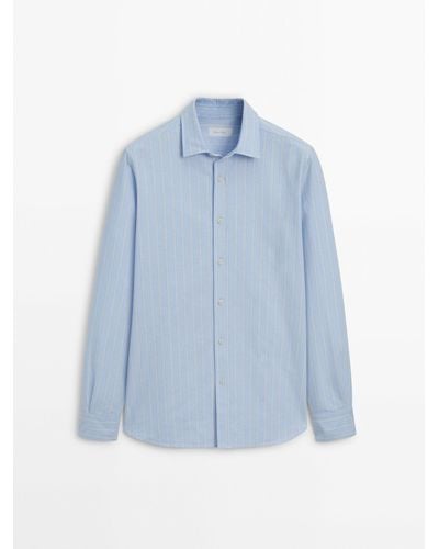 MASSIMO DUTTI Regular-Fit Wide-Striped Oxford Shirt - Blue