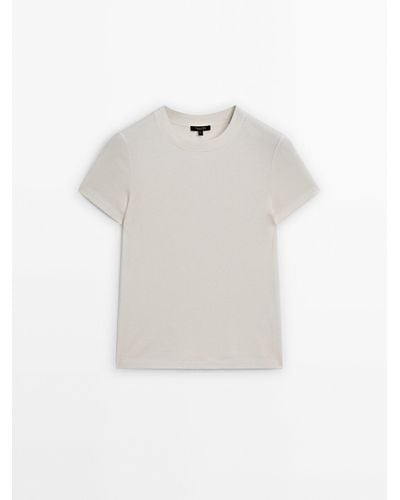 MASSIMO DUTTI Fitted Ribbed Crew Neck T-Shirt - White