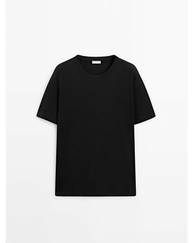 MASSIMO DUTTI Relaxed Fit Short Sleeve Cotton T-Shirt - Black