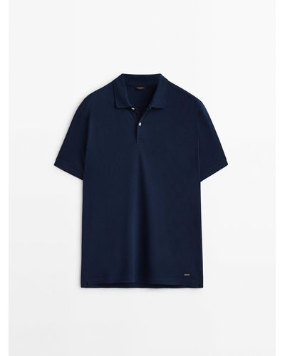 MASSIMO DUTTI Piqué 100% Cotton Polo Shirt - Blue