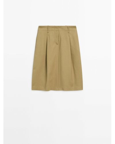 MASSIMO DUTTI Midi Skirt With Dart Details - Natural