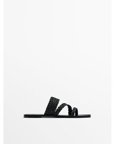 MASSIMO DUTTI Flat Slider Sandals With Woven Straps - White
